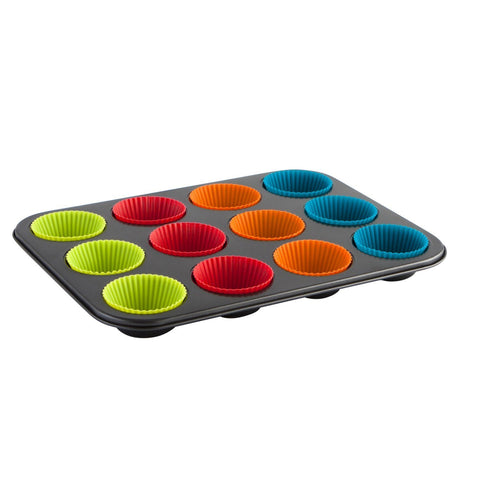 12 Cups Non Stick Muffin tray with 12 Silicone Cups Wraps - ecomstock