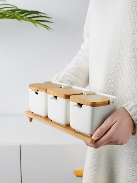 Ceramic Spice canisters 3 piece - ecomstock