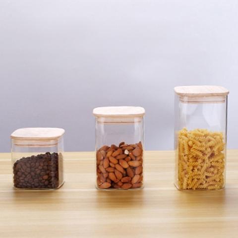 Borosilicate Food Glass Jars With Bamboo Lid-3 Pieces - ecomstock