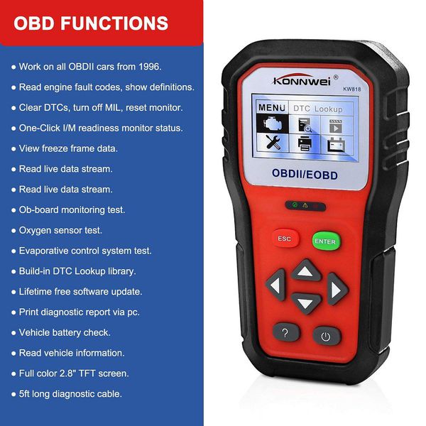 Konnwei KW818 OBD2 Car Diagnostic Scanner Pro Tool - ecomstock