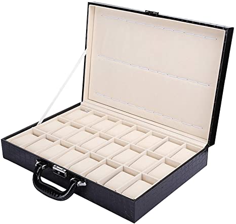PU Leather Watch Storage Suitcase -24 Grid