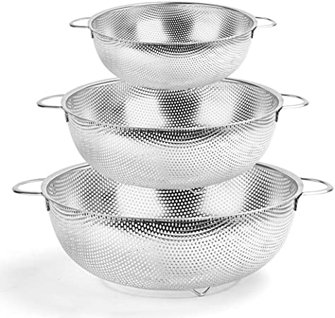 Stainless steel mesh strainer colander 3 set-silver - ecomstock