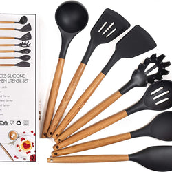 Silicone Slotted Utensils With Wooden Handle - ecomstock