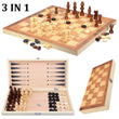 Portable 3 In 1 Wooden Chess with Portable Folding Interior Storage - ecomstock