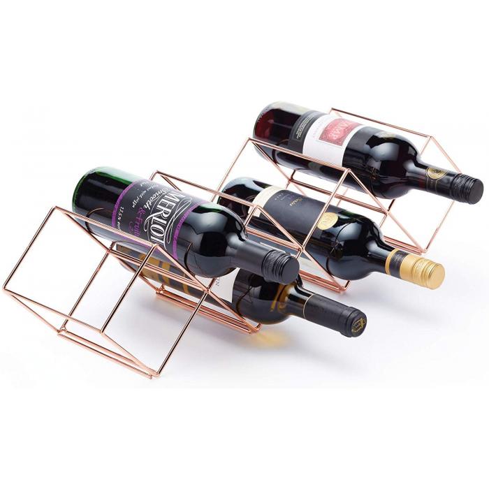 Long Geometric Square Seven Bottles Wine Rack Holder-Copper - ecomstock