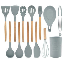 13 Pcs Bamboo Wooden Handles Silicone Kitchen Utensils - ecomstock