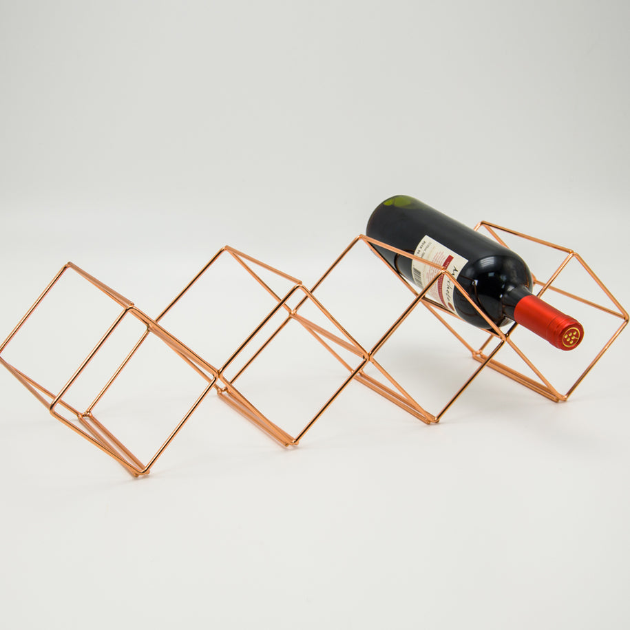 Long Geometric Square Seven Bottles Wine Rack Holder-Copper - ecomstock
