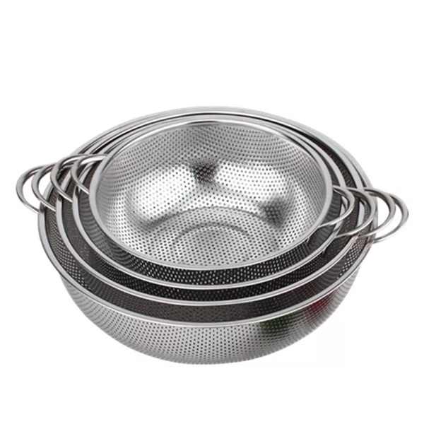 Stainless steel mesh strainer colander 4 set-silver - ecomstock