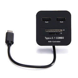 Multi-function USB 3.1 Type-C Hub + Card Reader(SD/TF) for Phone & PC - Black