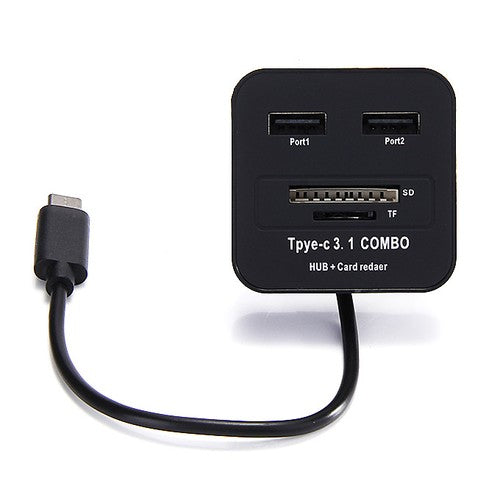Multi-function USB 3.1 Type-C Hub + Card Reader(SD/TF) for Phone & PC - Black
