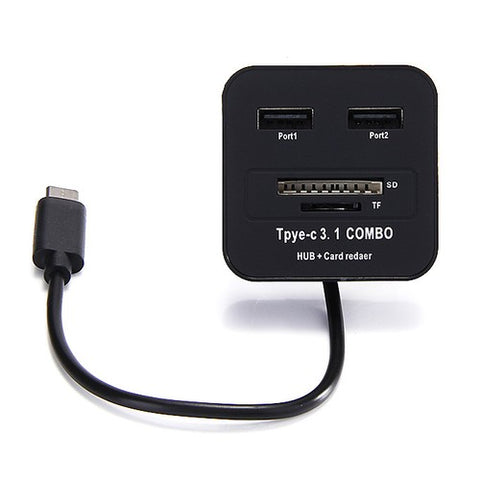 Multi-function USB 3.1 Type-C Hub + Card Reader(SD/TF) for Phone & PC - Black