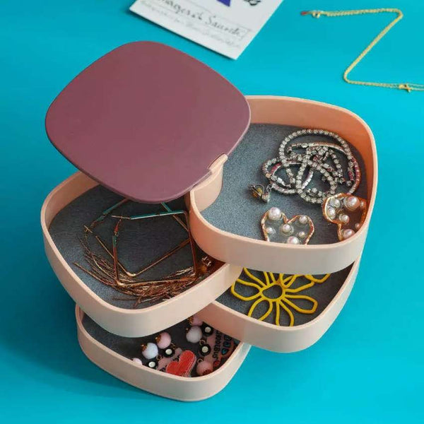 Rotary Jewelry Storage Box with Mirror Lid 4 Layer - ecomstock