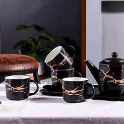 Luxury Ceramic Marble Print Porcelain Tea Set with Serving Tray - ecomstock